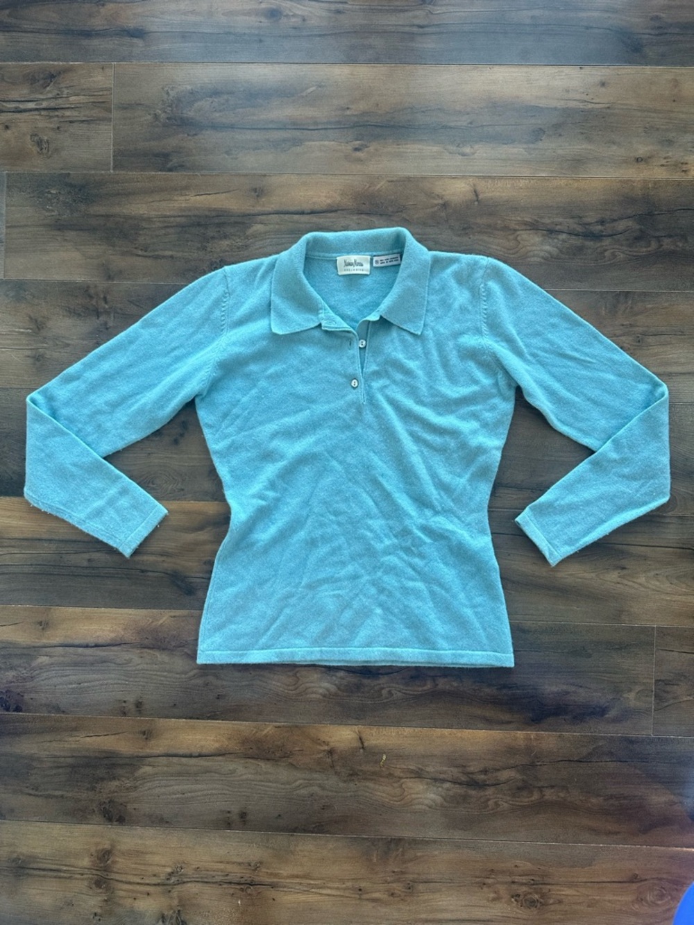 Vintage Neiman Marcus Cashmere Polo Sweater Blue Green S Soft Luxury